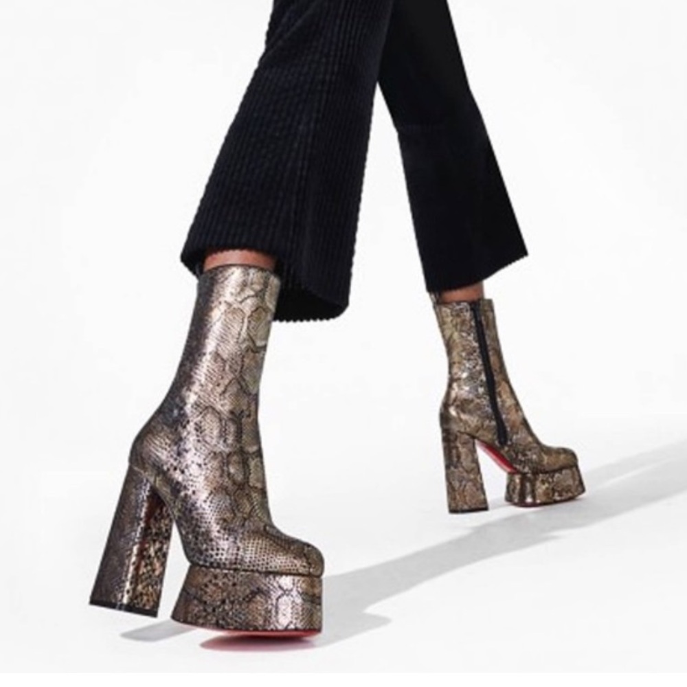 Christian Louboutin izamayeah 130 snake embossed boots black metallic 37.5